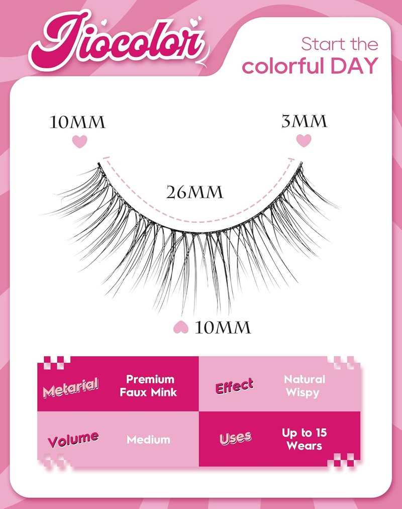 Natural Look Wispy False Eyelashes - C Curl Mink Lashes for Volume | 10mm Pack of Cute Lashes