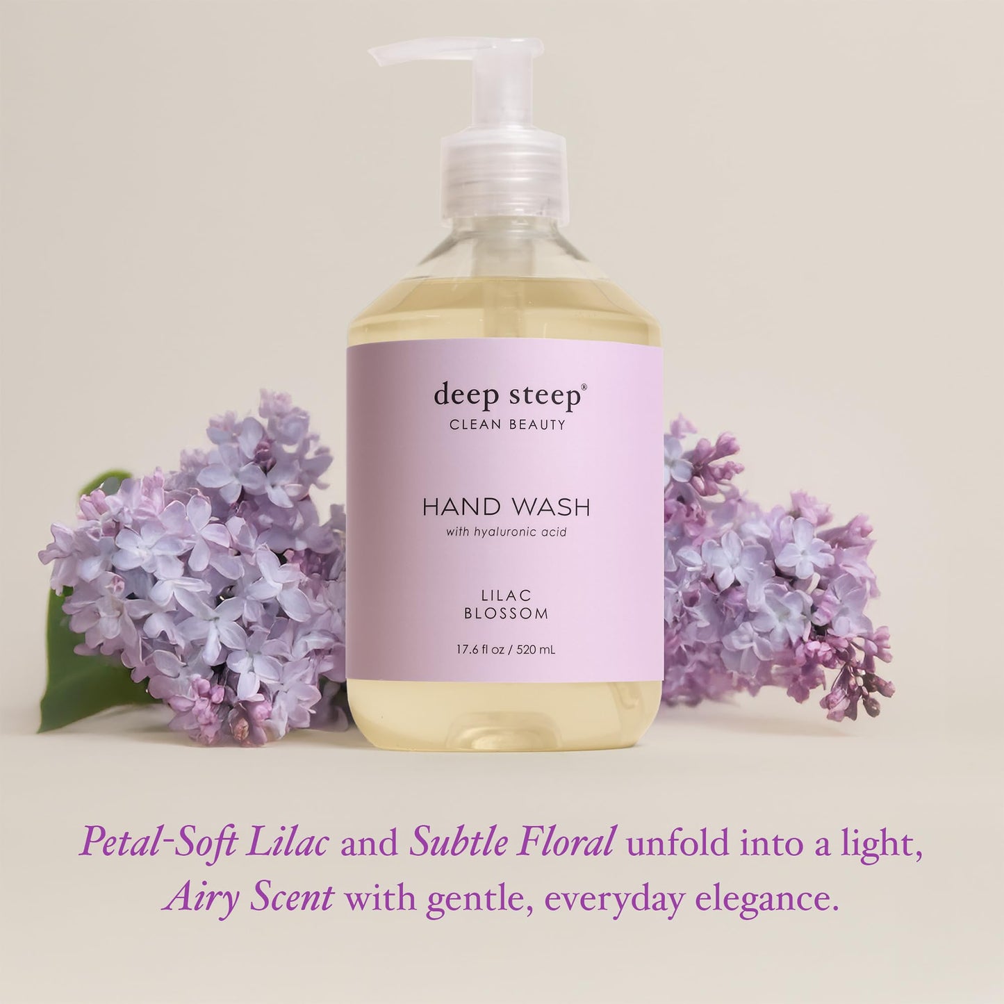 Deep Steep Liquid Hand Wash, Lilac Blossom, 17.6 oz – Moisturizing Cleanser with Olive Oil, Aloe Vera, Glycerin & Hyaluronic Acid – Vegan, Clean Beauty, Soft & Nourished Hands