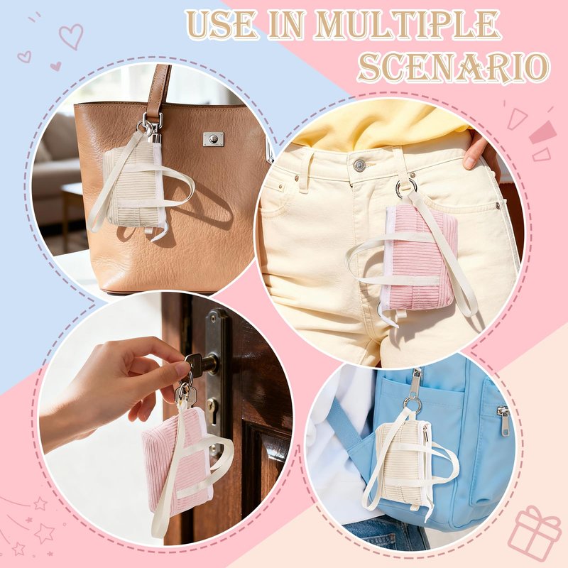 Playexen Mini Backpack Keychain for Women, Portable Cute Small Makeup Pouch with Wristlet, Mini Tote Bag Keychain for Crossbag, Handbag, Backpack, Gifts for Birthday/Party/Christmas (Corduroy-Pink)