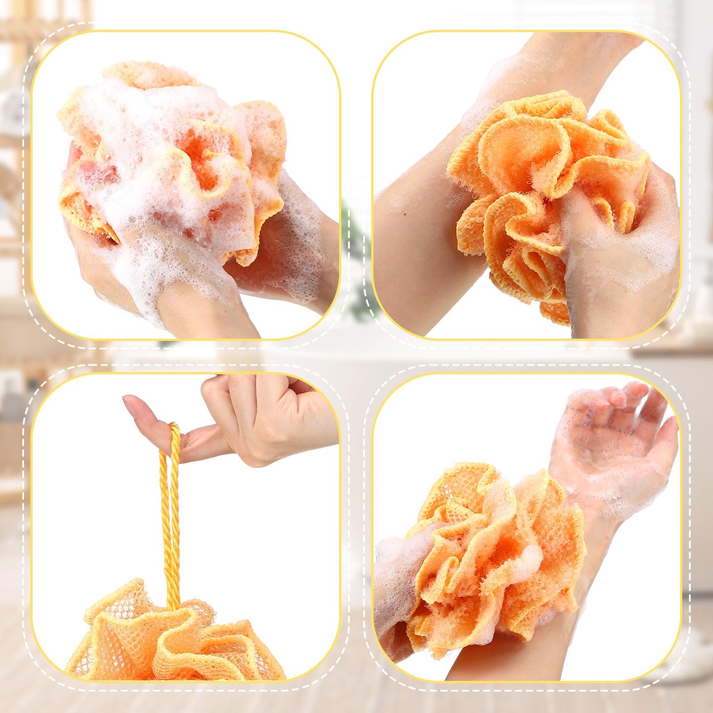Hillsuren 5 Pack Exfoliating Loofah Sponge 5 Color Bath Shower Pouf for Rich Lather Mesh Body Scrubber Bath Loofah Pouf for Men Women