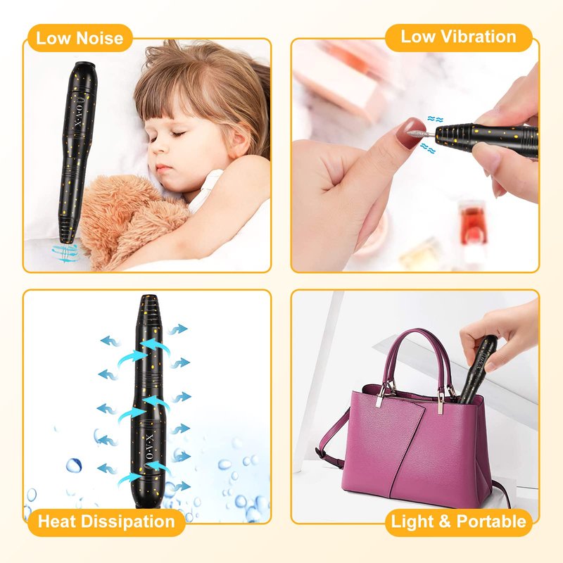 Portable Electric Nail Drill Machine, 20000RMP Nail Drills for Acrylic Nails Professional Manicure Pedicure Set Polishing Shape Tools with Nail Drill Bits,Sanding Bands and Brush(Gold Black)