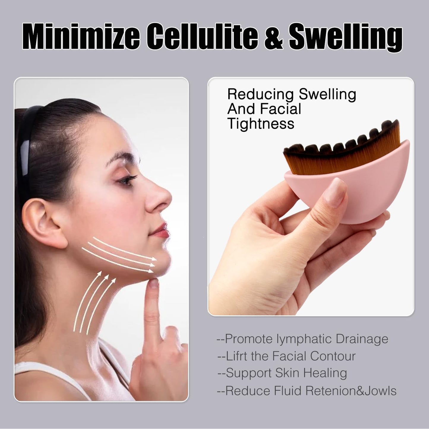Silicone Fully Covered Upgrade Lymphatic Contour Face Brush, Lymphatic Drainage Massager for Face,Ergonomically Designed to Fit the Skin Precisely. (Pink)