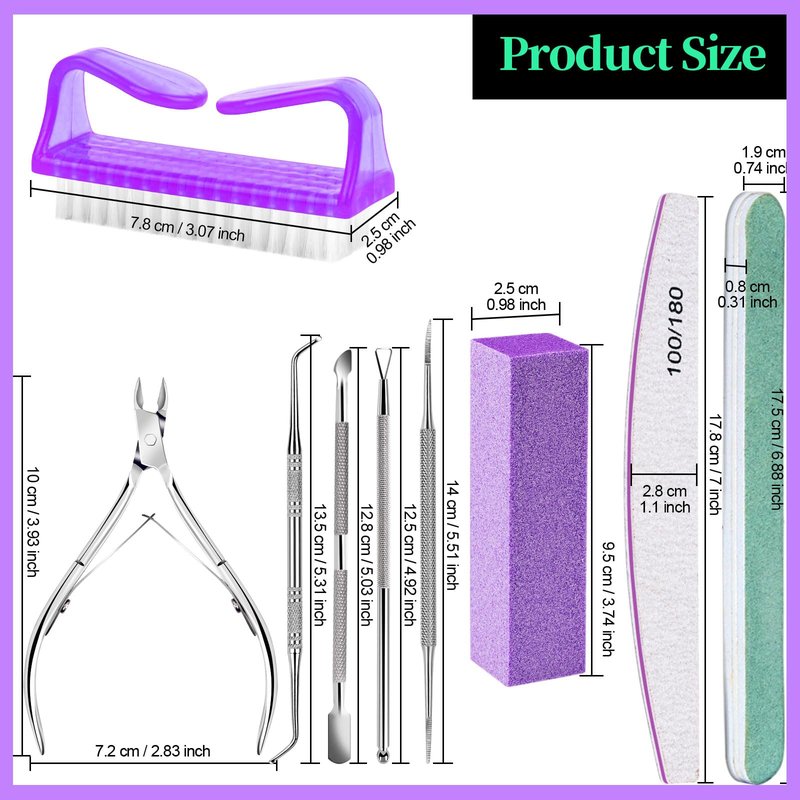 FANDAMEI Manicure and Pedicure Tools Kit, Manicure Kit, Nail Files 100/180, Nail Buffer Block, Nail Cuticle Nippers, Cuticle Pusher, Cuticle Peeler, Ingrown Toenail Tool, Toenail File, Purple