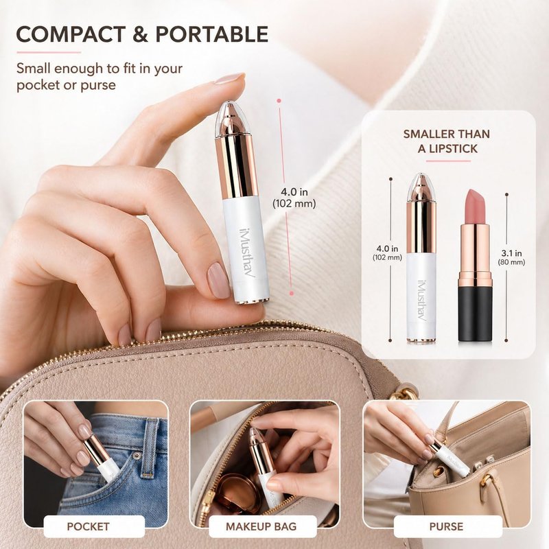 Eyebrow Trimmer for Women - Precise & Painless Electric Razor with LED Light | Travel-Friendly Gold-Plated Design
