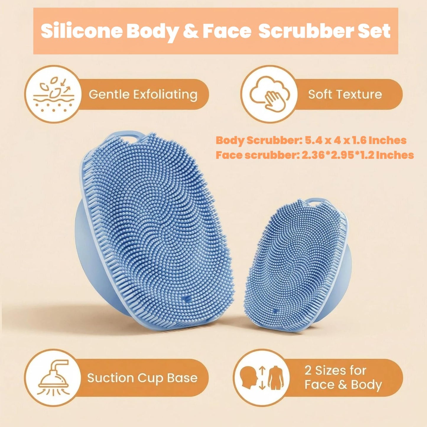 ARIOSOX, Soft Silicone Body Scrubber, Face Scrubber Silicone, Gentle Texture Exfoliating Body Scrubber for Men and Women On Sensitive Skin, Back Large Suction Cup for Easy Dry and Store (Blue)