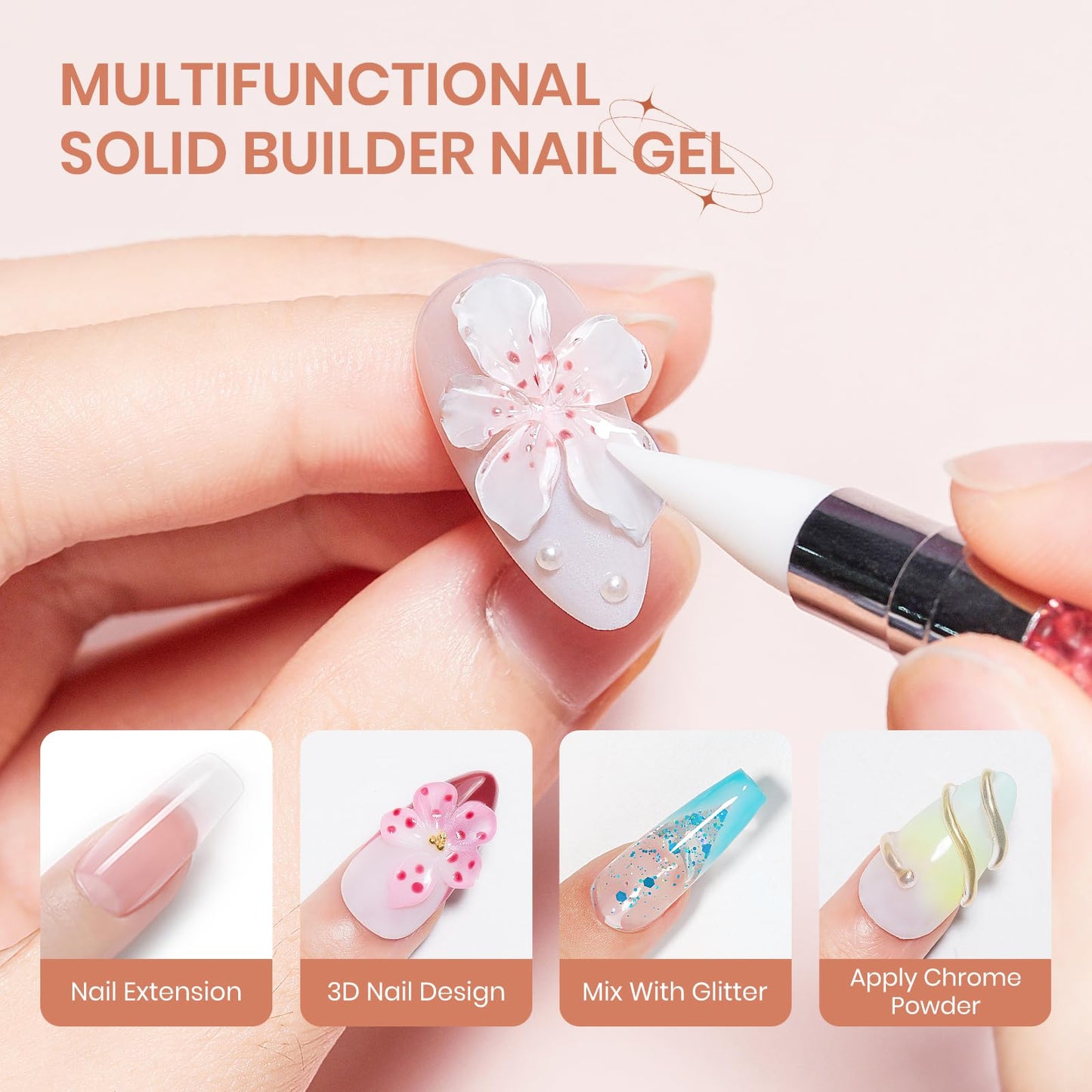 SUPWEE Solid Builder Nail Gel, 60g Large Capacity Clear 3D Nail Sculpting Hard Gel for nails Art Non-Sticky Hand for Carving Extension with Chrome Powder Home DIY Manicure