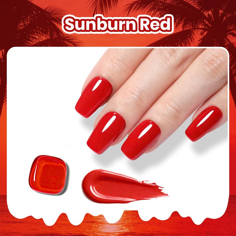 Beetles Red Gel Polish - Summer Voyage Summer Nails, Sunburn Red Gel Nail Polish, Same Color Same Bottle, Soak Off UV LED Lamp Neon Nails Art, Long-Lasting Manicure Salon DIY for Holiday