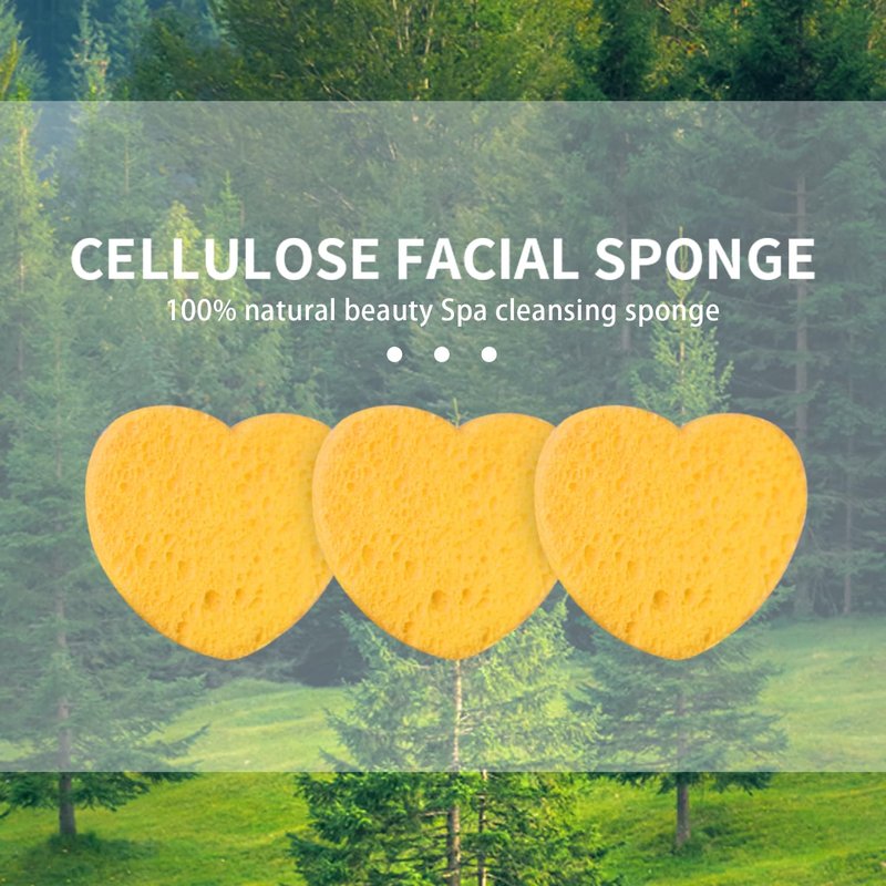 20 Count Heart Shape Compressed Facial Sponges with Case for Travel, 100% Natural Cellulose Facial Cleansing Sponges Pads Exfoliating Sponges for Cleansing, Pore Exfoliating,Makeup Removal (Yellow)