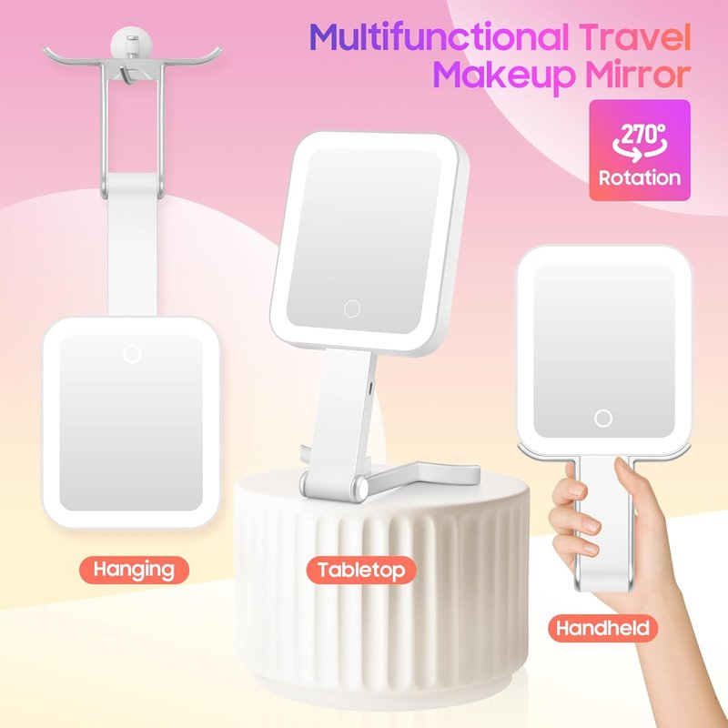 GOMIPURU Magnifying Travel Mirror - 30X/1X Double-Sided with Adjustable Brightness & 3 Color Lights | Portable & Foldable for Makeup