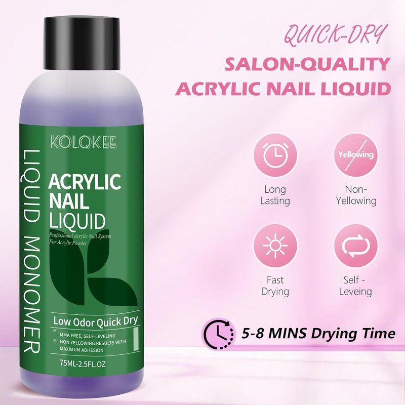 Acrylic Nail Kit - Salon Quality Pink Acrylic Powder & Liquid Set | Kolinsky Nail Brush for DIY Home Manicure