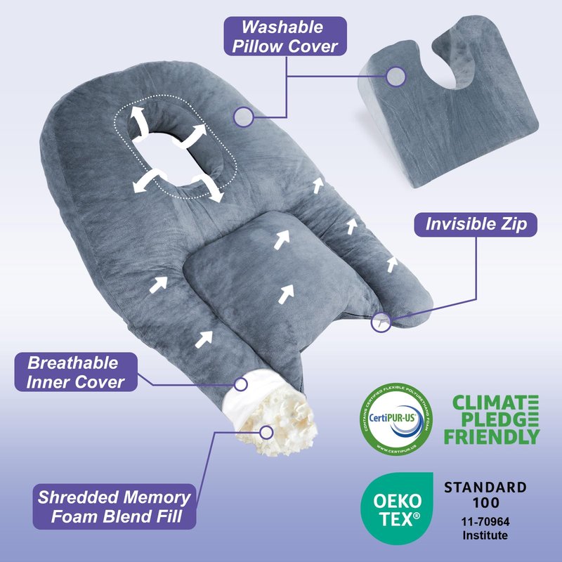 HOMCA Face Down Pillow After BBL or Eye Surgery - Home Massage Pillow Stomach Sleeping Face Down for Bed with CertiPUR-US Certified Memory Foam and Removable Cover