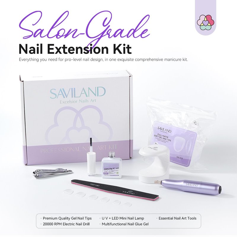 SAVILAND Advanced Gel Nail Kit Almond: 15 Sizes Extra Short Almond Nail Tips with Nail Drill & U V Lamp 500 Pcs Salon Grade Full Matte Nail Tips 30-Day Long Lasting Home DIY Beginner