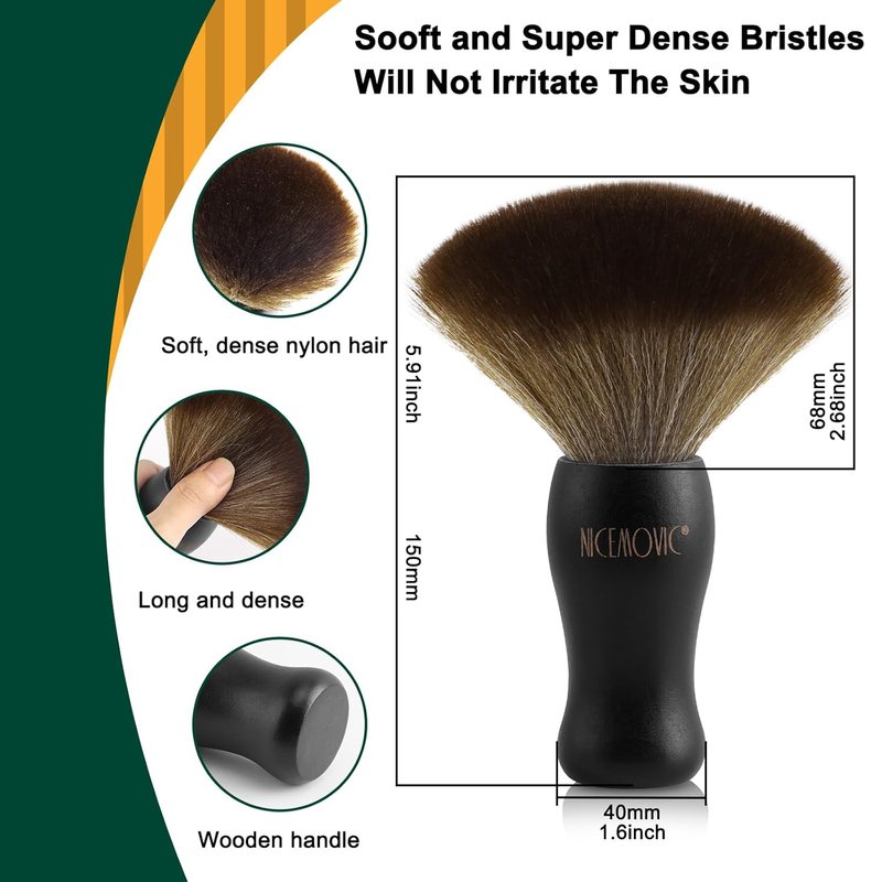 NICEMOVIC 3-in-1 Barber Neck Duster Brush Set | Professional Hair Cutting & Styling Tools - Black