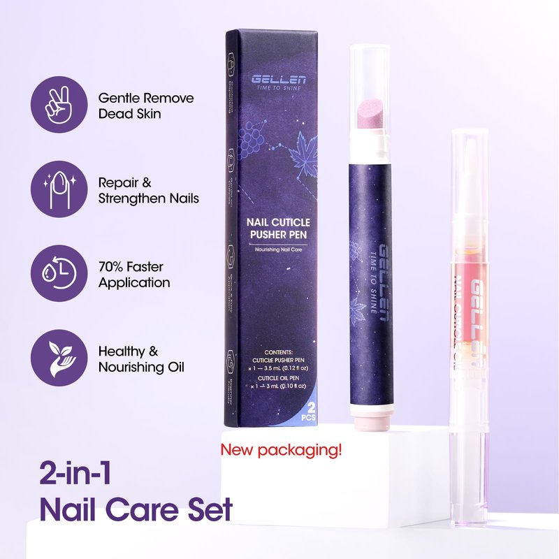 Gellen Ceramic Cuticle Oil Pusher Pen, 2Pcs Cuticle Remover Pen & Nourishing Cuticle Oil Pen for Hangnails & Dry & Damaged Nails, 2-in-1 Cuticle Care Set for Home and Salon Use