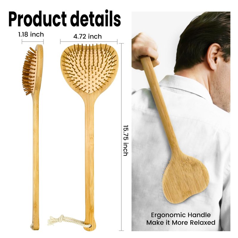 15.75" Heart-Shaped Bamboo Back Scratcher with Airbag Cushion – Elastic & Gentle on Skin, Relieves Itching & Massages Back, Shoulders, Legs, Suitable for Women ,Men & Adults (A-Pure Wood Color)