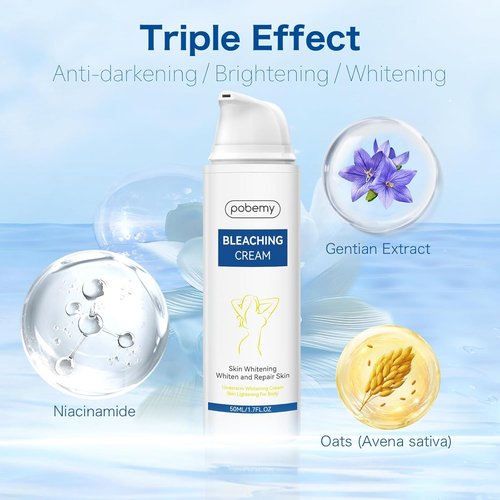 Skin Bleaching Cream, Dark Spot Remover for Face, Intimate Areas & Body, Vitamin C Whitening for Underarms, Knees, Elbows, Inner Thighs, Bikini Line – Sensitive Skin Lightening Cream- 1.7FL OZ