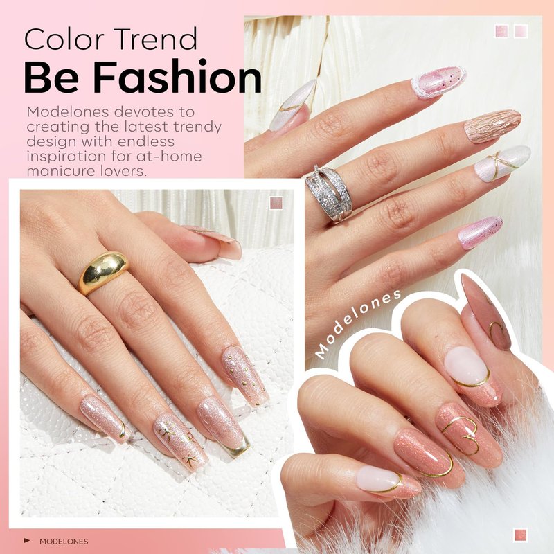 modelones Gel Nail Polish Set 6 Colors Nude Pink Glitter Gel Nail Polish Neutral Pearl White Pink Shimmer Skin Tone Soak Off LED Bubble Bath Collection Nail Art DIY Salon All Seasons Gift For Women