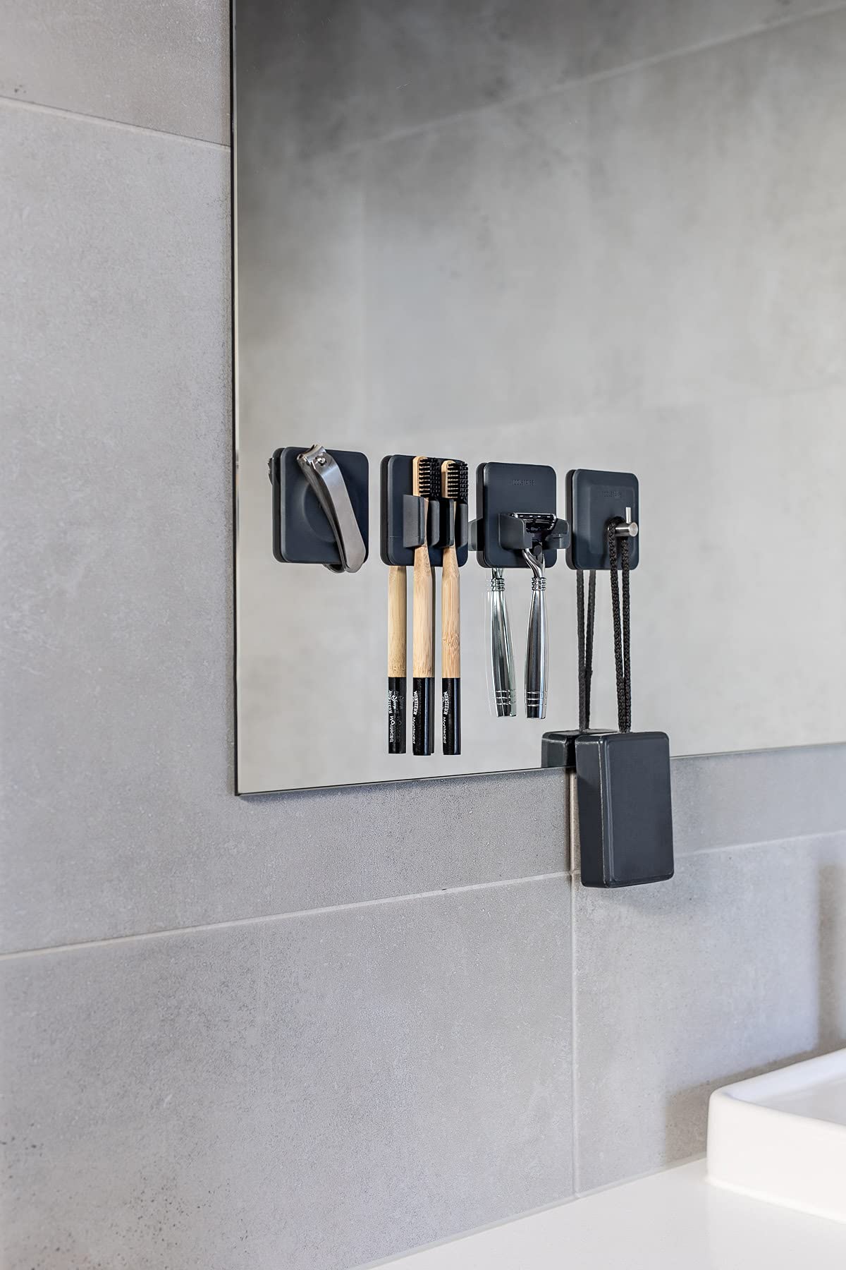 TOOLETRIES The 4-in-1 Tile Series - Secure Holders, Silicone Toiletry Organizer, Shower & Bathroom Accessory - Features Silicone-Grip Technology, Removable & Reusable - Charcoal
