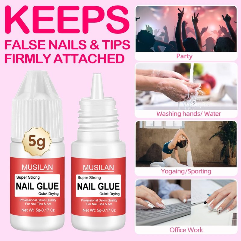 Nail Glue,Super Strong Nail Glue for Press on Nails,Nail Glue Remover Glue for False Nail Tips Long Lasting Acrylic Nail Adhesive Professional Nail Tip Glue Press On Nail Tips