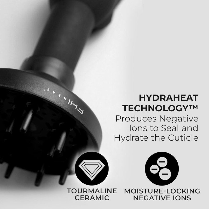 FHI Heat Hair Dryer - Lightweight Handle-Less Design with HydraHeat for Frizz-Free Styles | Includes Diffuser, Nozzle & Comb