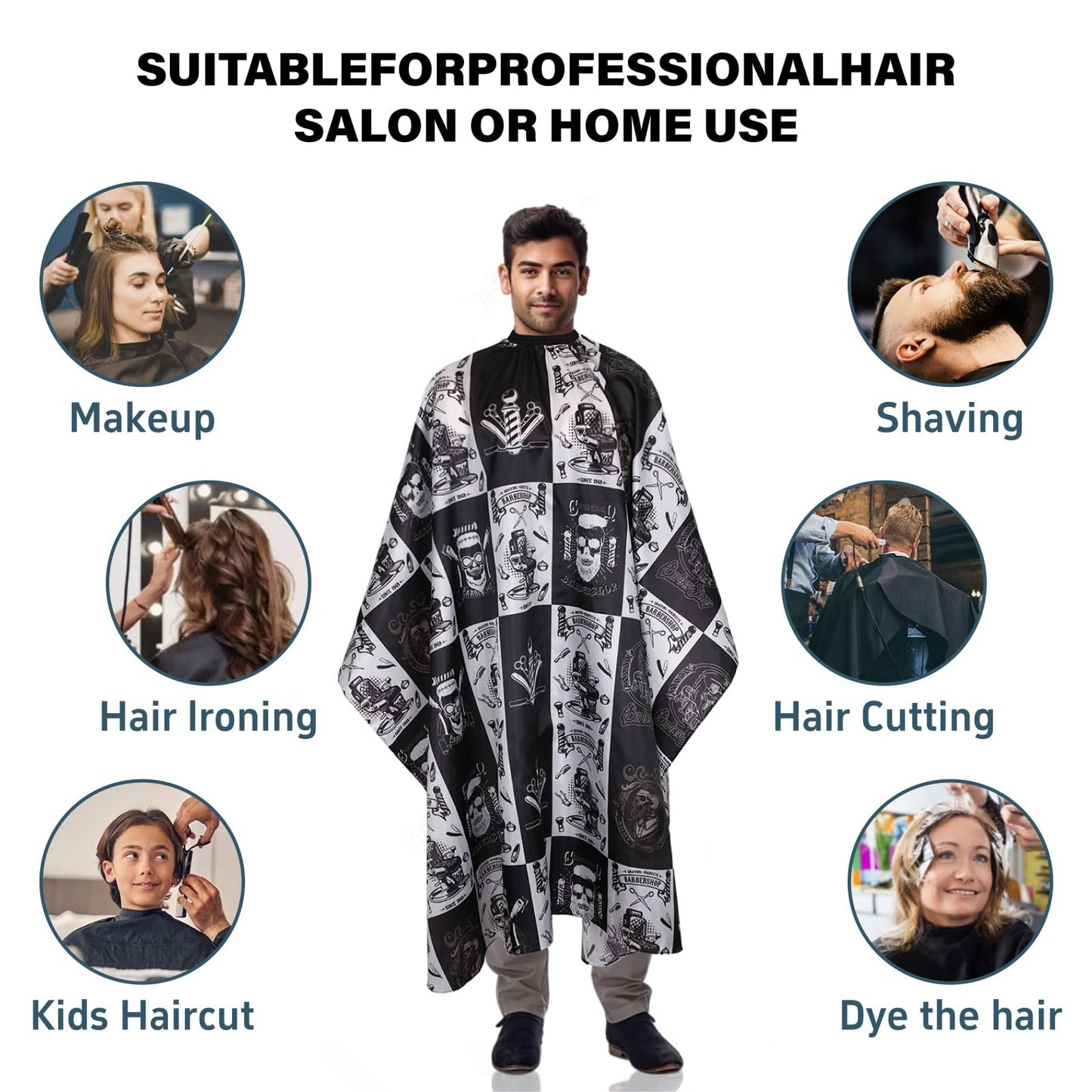 Waterproof Barber Cape with Adjustable Snap Closure - 64"x56" Professional Hair Cutting Cape for Stylists (Black)