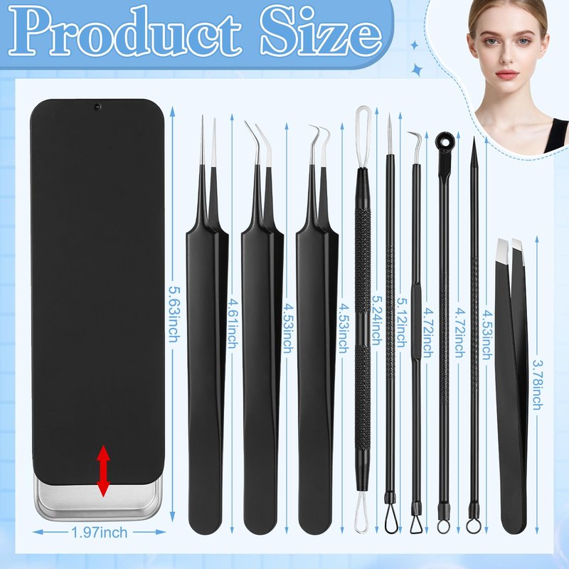 HairChrysm 9 PCS Blackhead Extraction Tool Kit, Blackhead Remover Tool Comedones Extractor Acne Removal Kit for Nose Face
