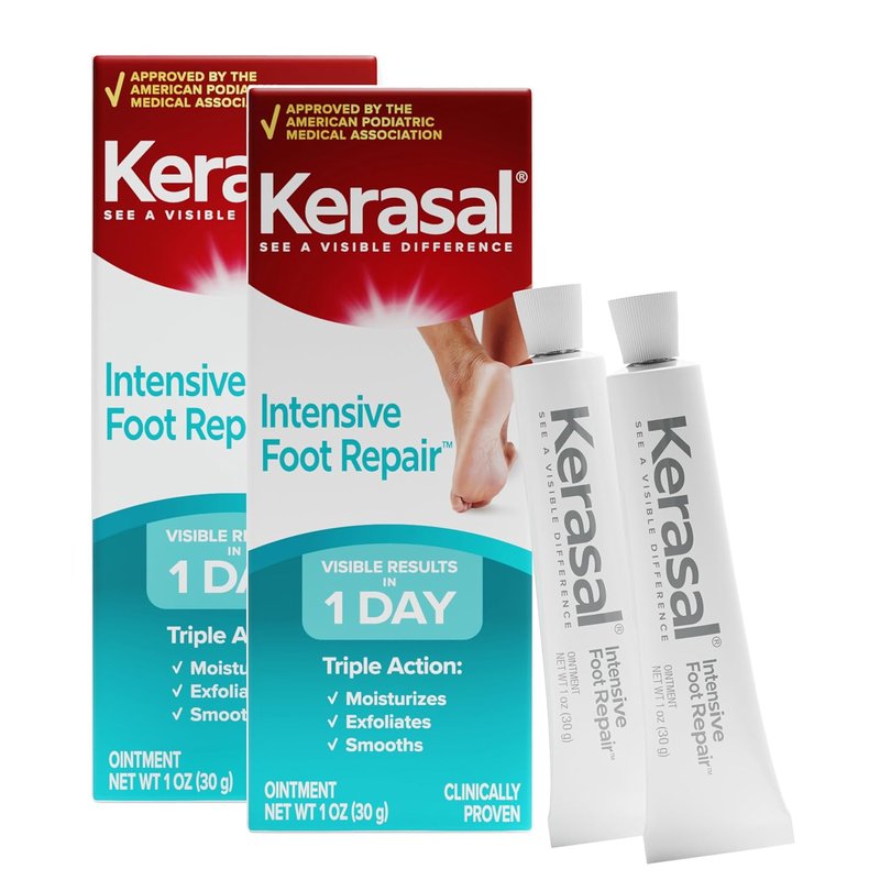 Kerasal Intensive Foot Repair Ointment - Heal Cracked Heels & Dry Feet | 1 oz, 2 Count