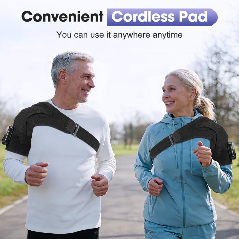 Shoulder Heating Pad with Massage, Cordless Heated Shoulder Wrap for Pain Relief, Rotator Cuff & Frozen Shoulder Support, Portable 3 Heat & 3 Vibration Shoulder Massager for Deep Tissue