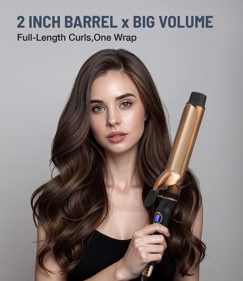 ORYNNE Titanium 2 Inch Curling Iron，Extra-Long Barrel for Long Hair, Curling Iron 2 Inch with Dual PTC Heater, 12 Heat Settings Big Barrel Curling Irons, 60 Mins Auto-Off & Dual Voltage