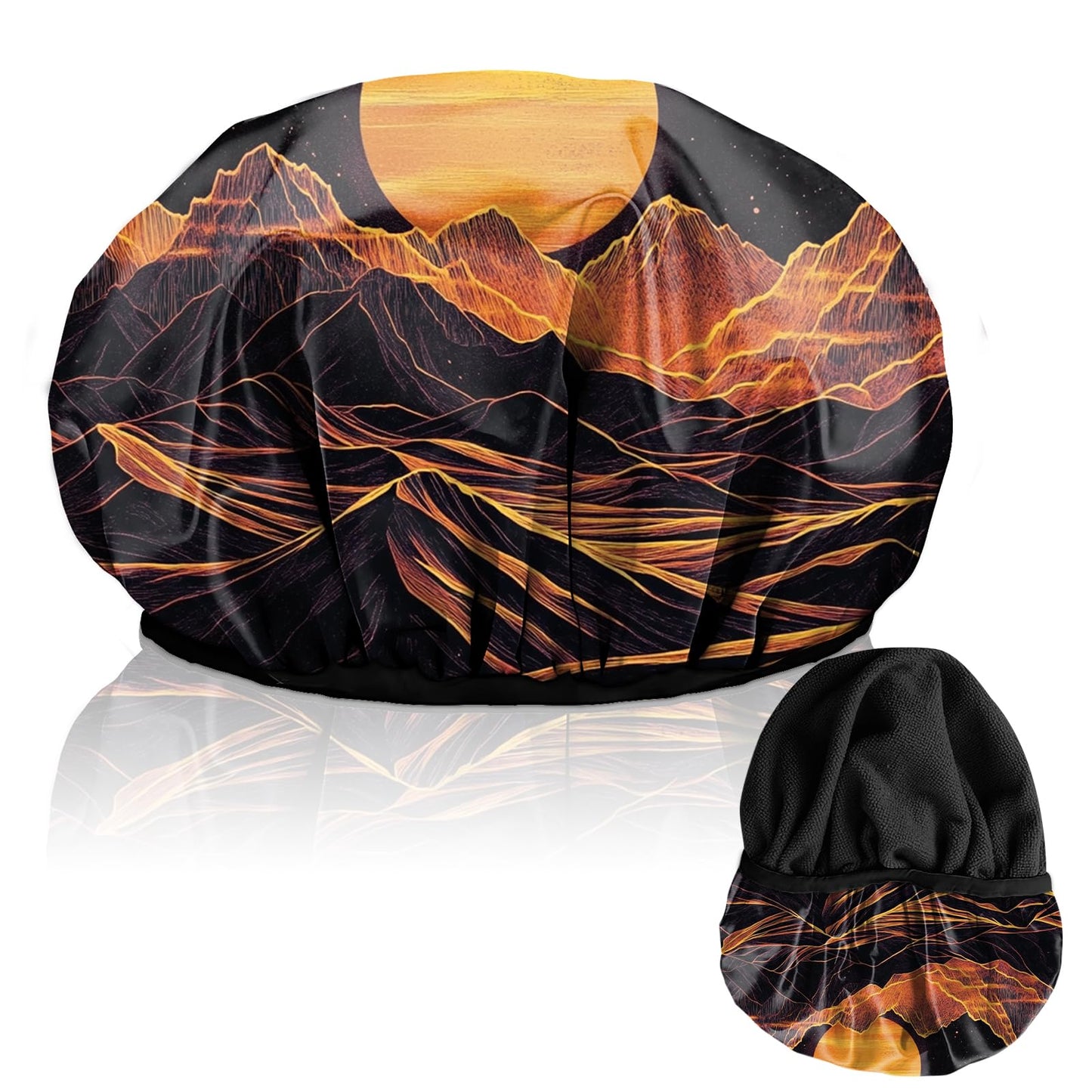 Cabreche Luxury Shower Cap Terry Lined Reusable Triple Layer Waterproof Hair Elastic Caps Shower Bath Hat for Women Girls Cute Aesthetic-Sunset