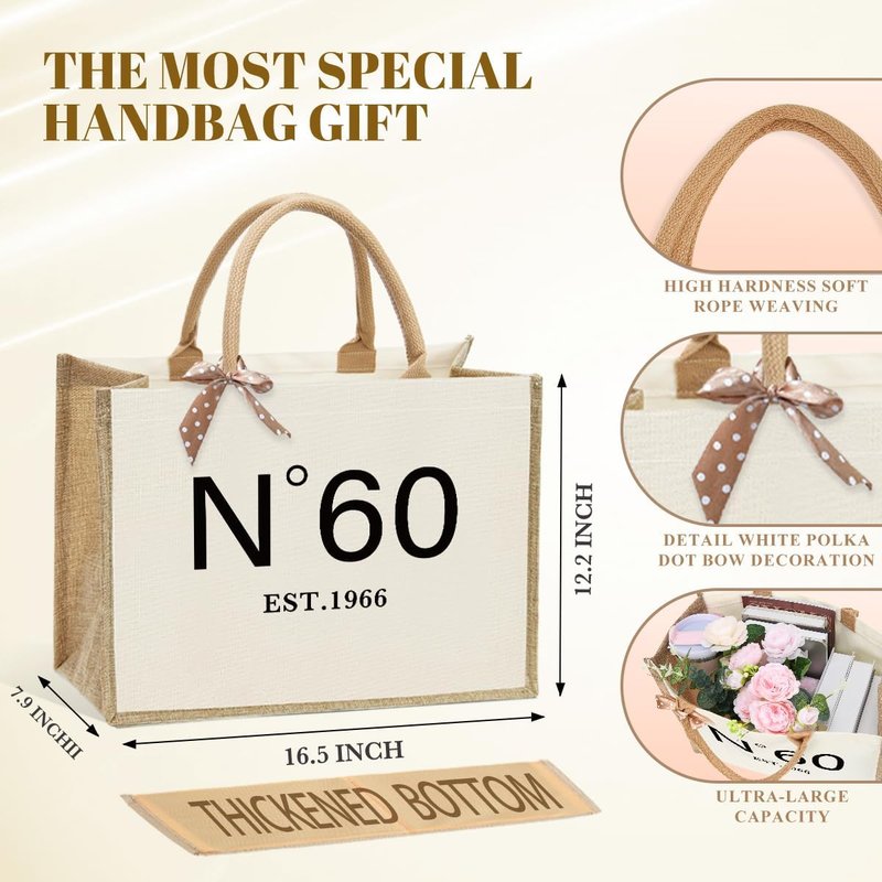 KongMoTree Vintage Jute Tote Bag - Reusable Birthday Gift for Women with Zipper Makeup Pouch