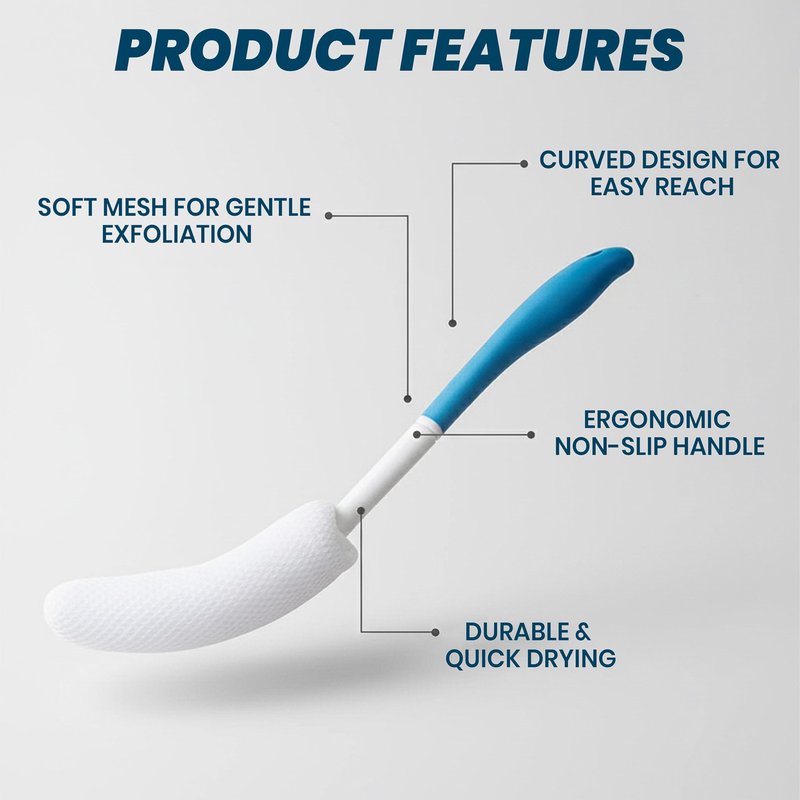 Import UNK Long Anti-Slip Curve Handled Bath Body Brush, Replaceable Scrubbing Brush, Suitable for Middle Aged, Elderly/Pregnant Women Aid Bathing & Shower, 15.33 Inch
