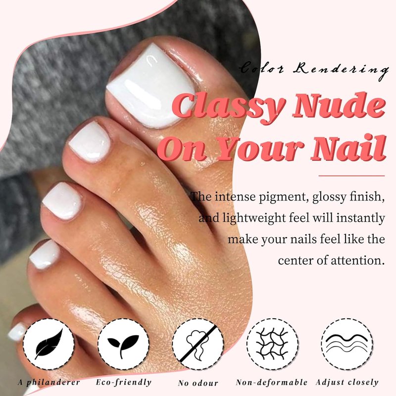 Press-On Toenails for Women - 168pc Short Square Acrylic Toe Nail Tips | White Fake Toenails with Glue Tabs
