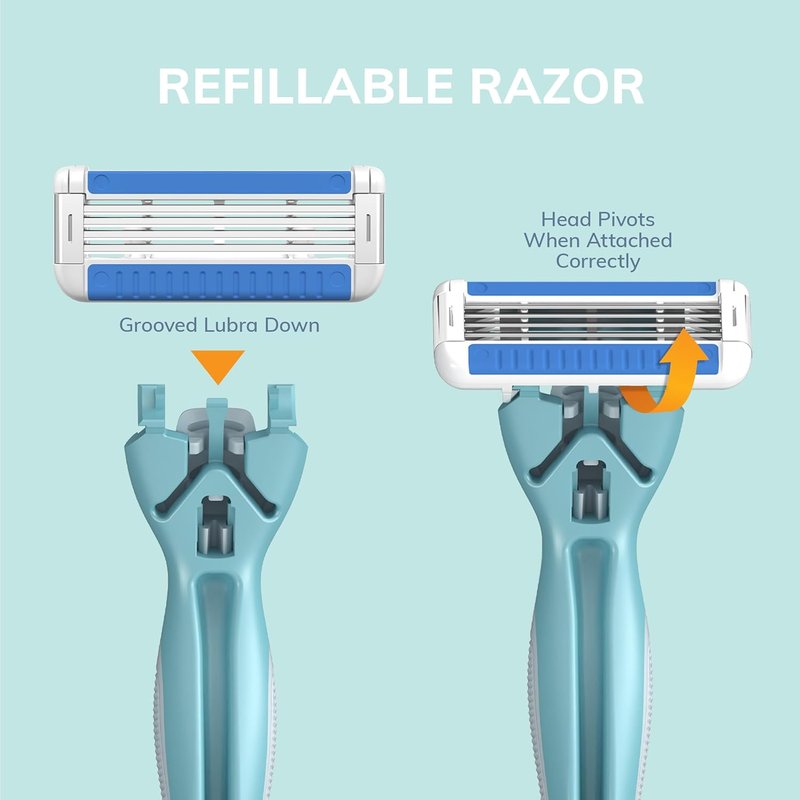 BIC Women's Refillable Razors - Anti-Clogging Design with 4 Blades | Includes 1 Handle & 3 Cartridges
