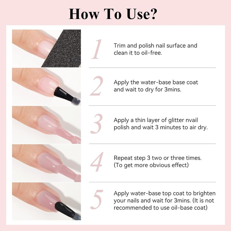 Quick Dry Nail Polish - Sheer Nude Holographic Color | High Coverage, Water-Based, 12ML
