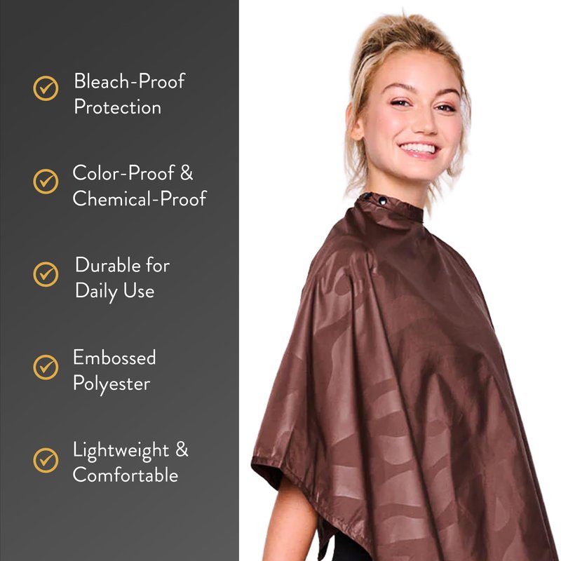 Betty Dain Bleach-proof All Purpose Styling Cape, Material Defends Against Bleach Stains, Color Proof, Chemical Proof, Waterproof, Lightweight Embossed Nylon, Brown