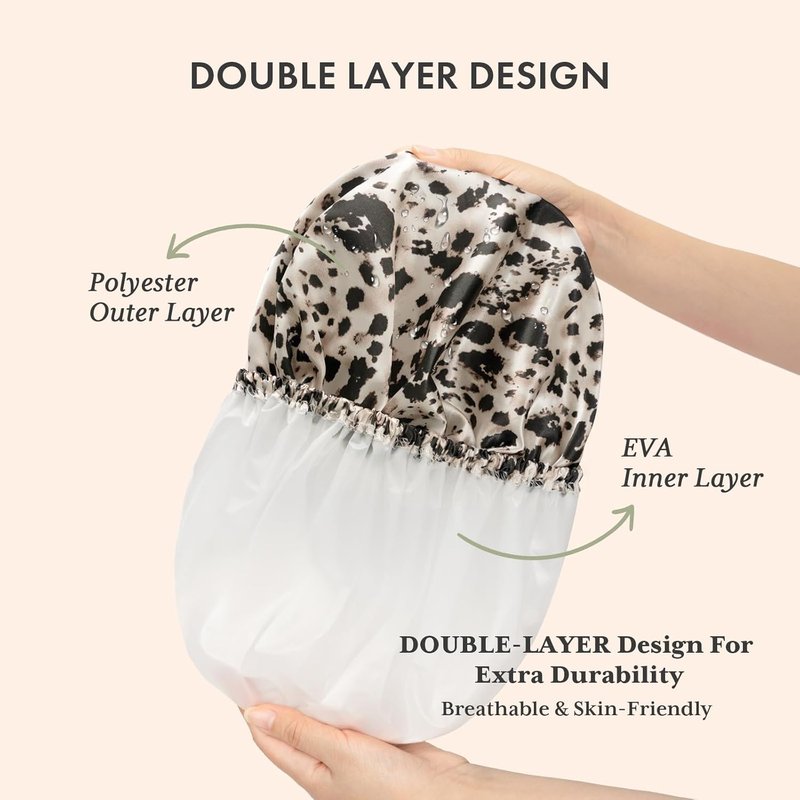 AmazerBath Shower Cap - 4 Reusable Waterproof Shower Caps for Women | Double Layered, Elastic Design