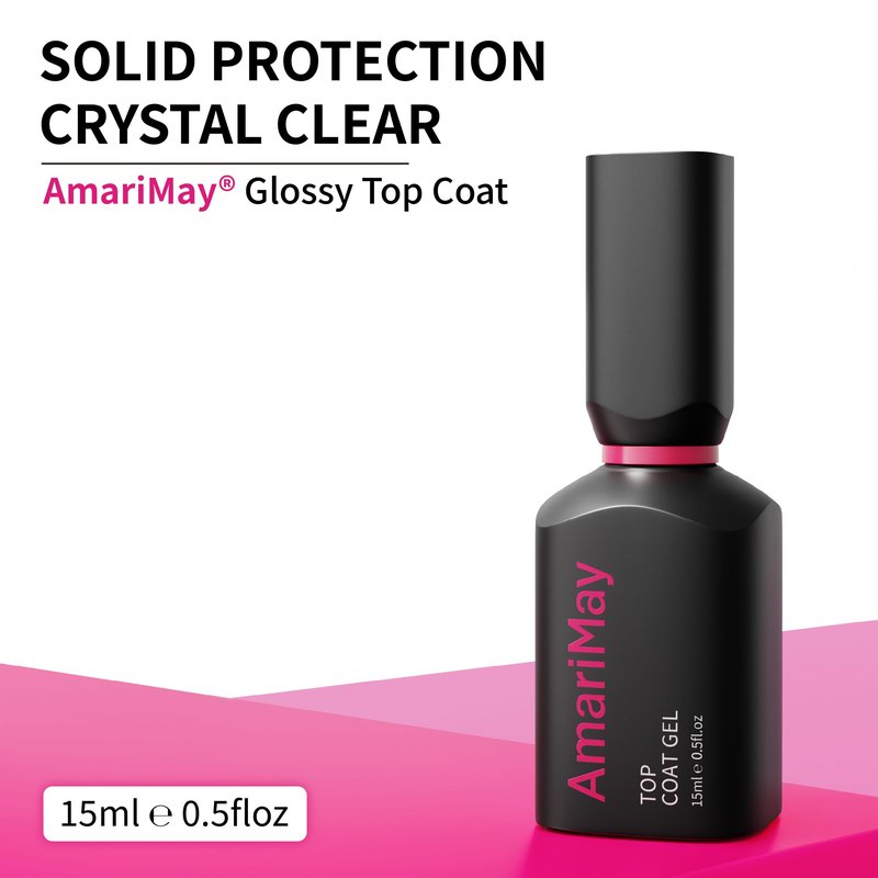 AmariMay Glossy Gel Top Coat, 15ml No Wipe Clear Gel Nail Polish, Shine Finish and Long Lasting, Soak Off UV Light Cure for Nail Art DIY, Gift for Girls