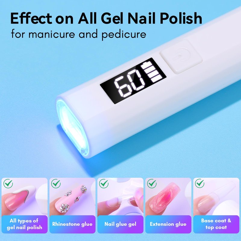 Makartt Handheld UV Nail Lamp, Mini Cordless Flash Cure Nail Light for Gel Nail Polish & Nail Glue, Rechargeable USB UV Light Fast Drying with LCD Display, Portable DIY Nail Art Gift, Home Salon Use