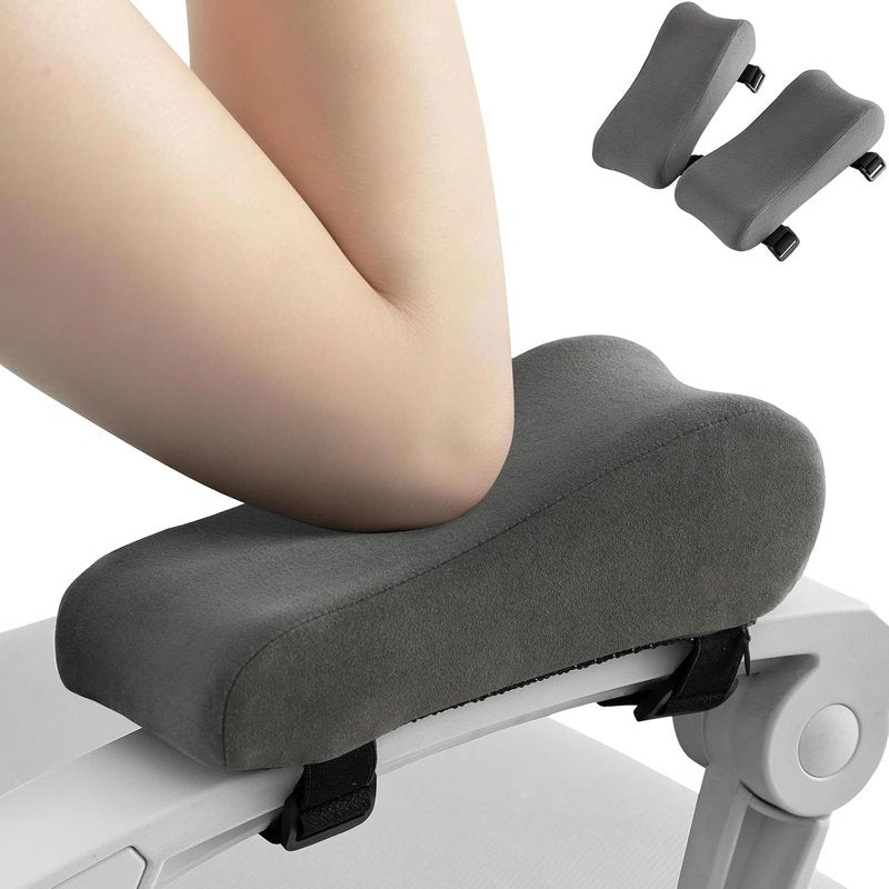 Armrest Cushion for Office Chair - Memory Foam Elbow Support Pads | Set of 2, Non-Slip Straps, Washable Cover