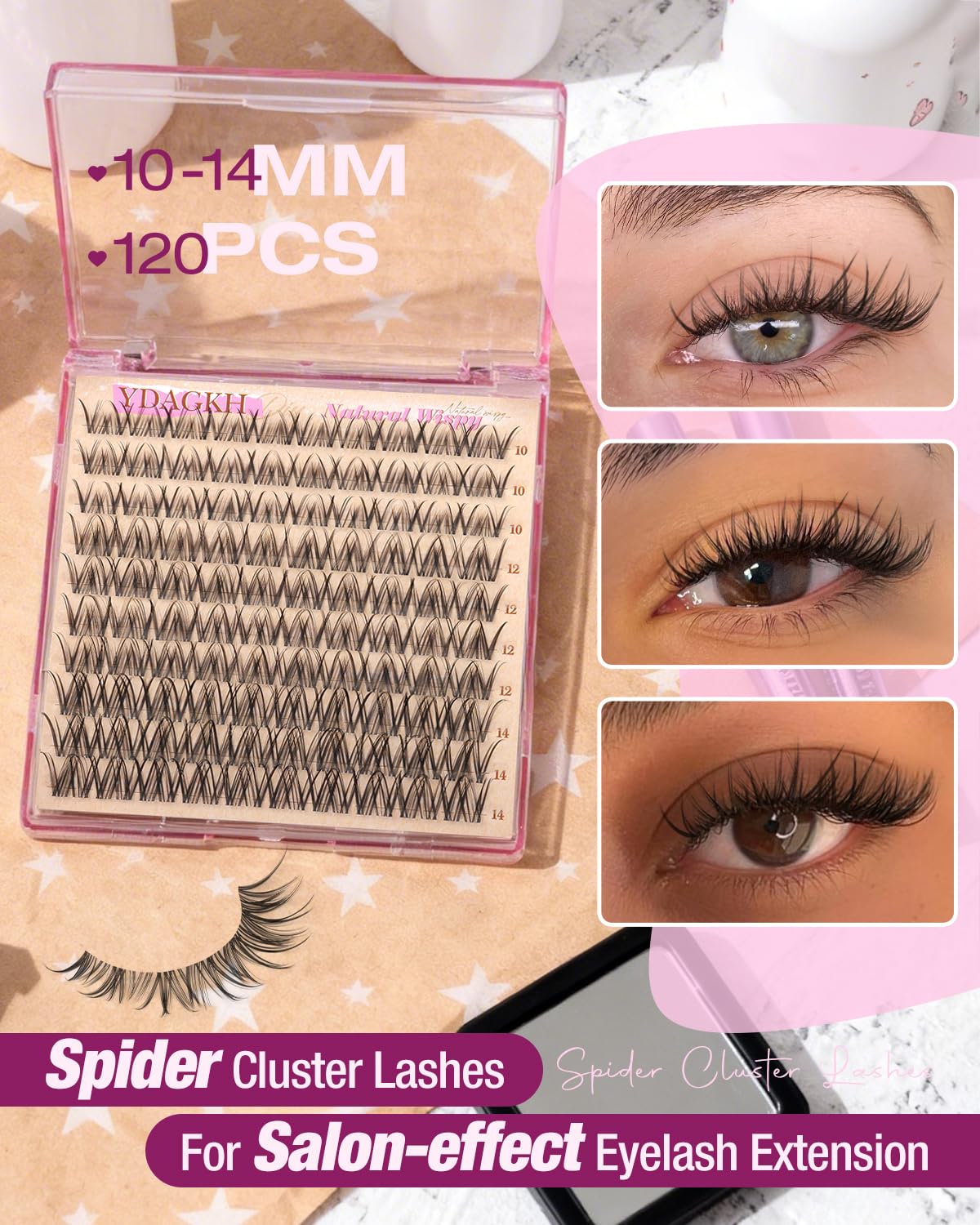 Spider Lash Clusters Breeze Ghost Lashes Vibe Wispy Lash Extension Short Eyelash Clusters 10-14mm Natural Individual Lashes with Clear Band CC Curly DIY Salon Cluster Eyelash Extensions