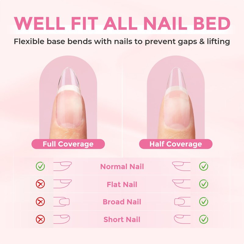 Luckyfairy Almond Nail Tips, 504PCS Pre Etched Half Cover Fake Nails Tips, 12 Sizes Medium Almond Shape Clear Soft Natural Acrylic Press On Gel Nail Extensions DIY Salon