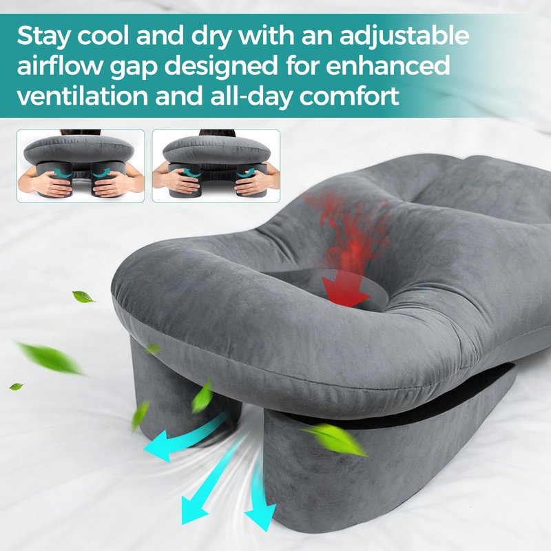 Gliterra Face Down Recovery Pillow for Eye/BBL Surgery - Prone Massage Headrest with Adjustable Airflow, Plush Velvet Cover, Retinal Vitrectomy Equipment (Grey, Large, Removable Base Cover)