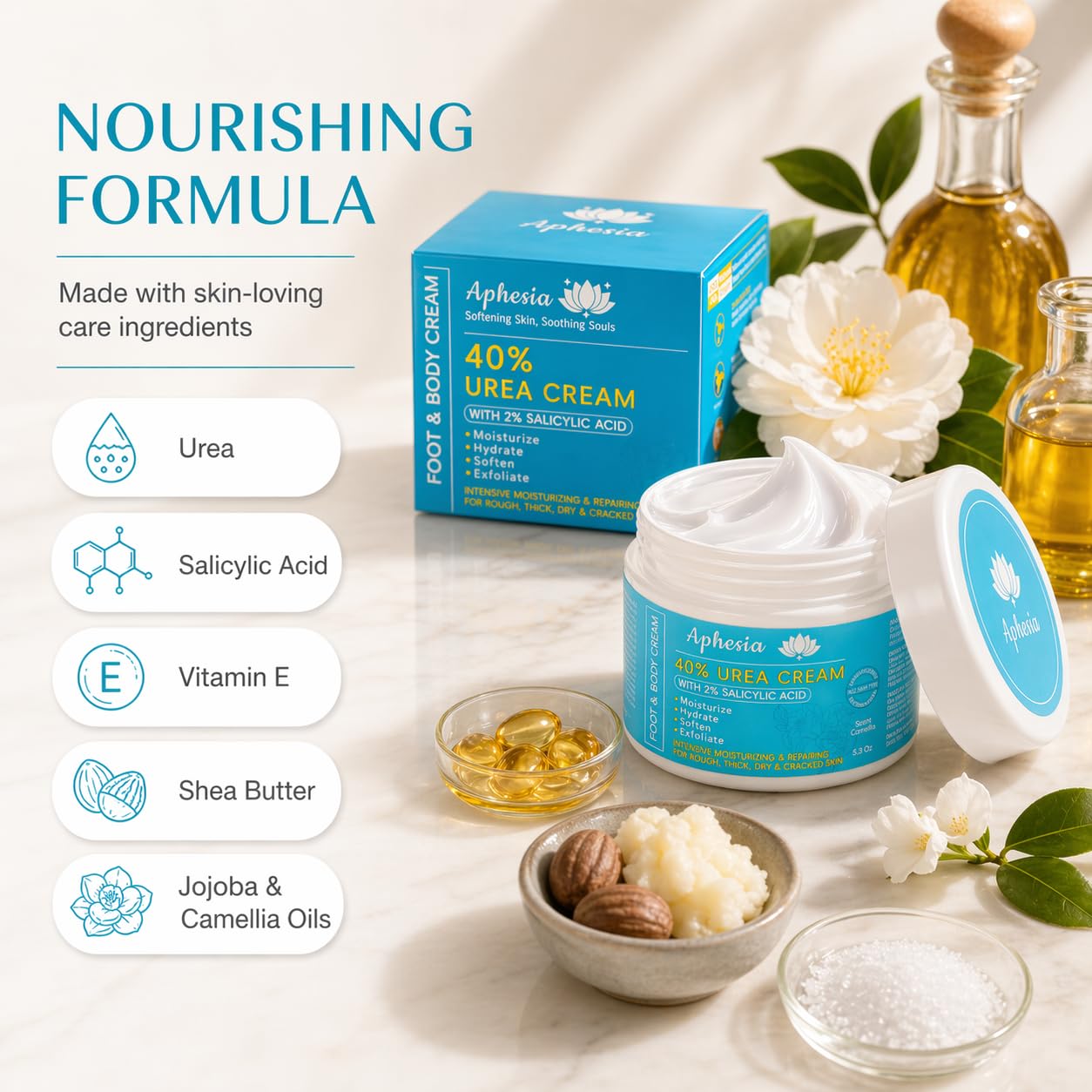 Urea Cream 40 Percent for Feet Maximum Strength w/ Vitamin E & 2% Salicylic Acid, Non-Greasy Formula Foot Cream for Summer Dry Cracked Heels - Intense Moisturizer Callus Remover for Hands, Foot, Body