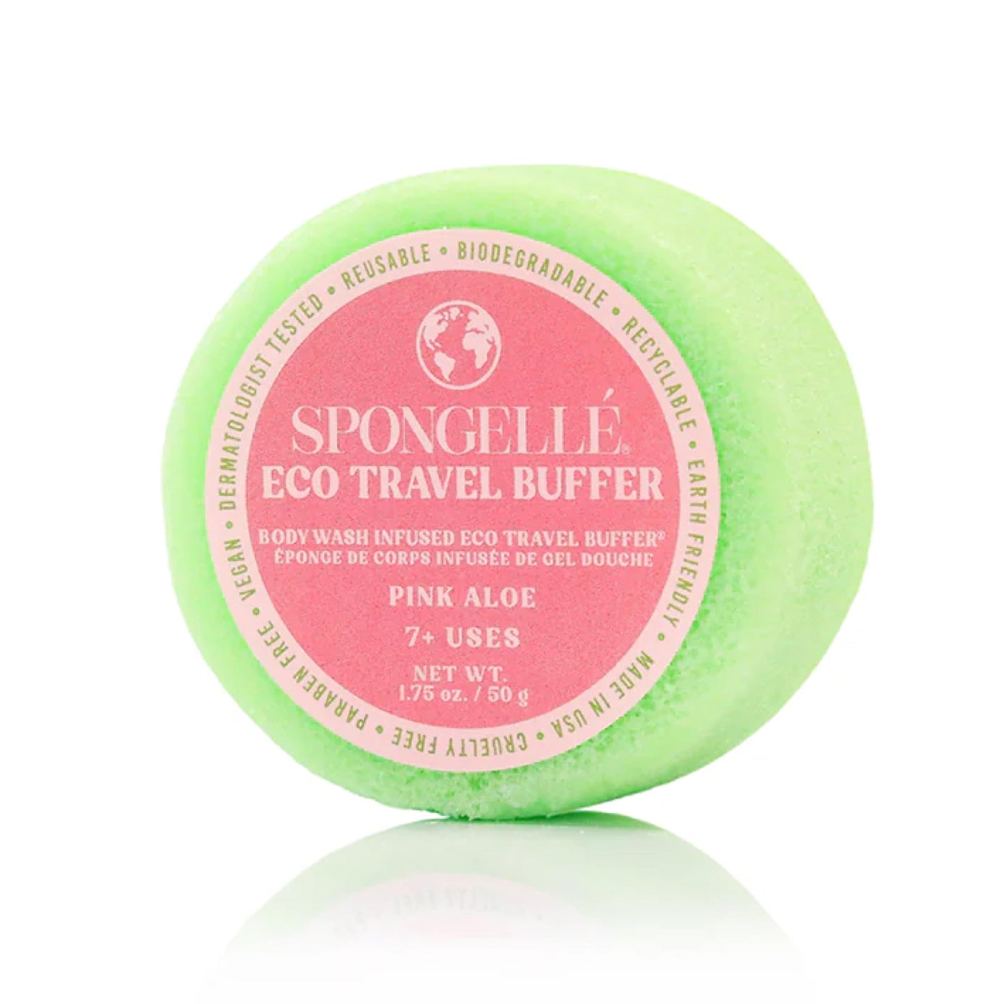 Spongelle Pink Aloe Eco Collection Travel Body Buffer Body Scrubber | Bath & Shower Loofah for Men & Women | Biodegradable, Cruelty-Free, Vegan, Dermatologist-Tested, Made in USA | 7+ uses
