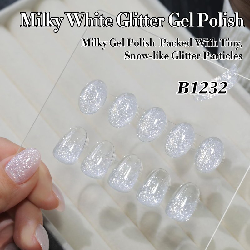 Double Rhythm 15ML Gel Nail Polish Pure Sheer Same Color Same Bottle Soak Off Gel Polish Art Manicure Salon DIY at Home for Women (White Flake Glitter-B1232)