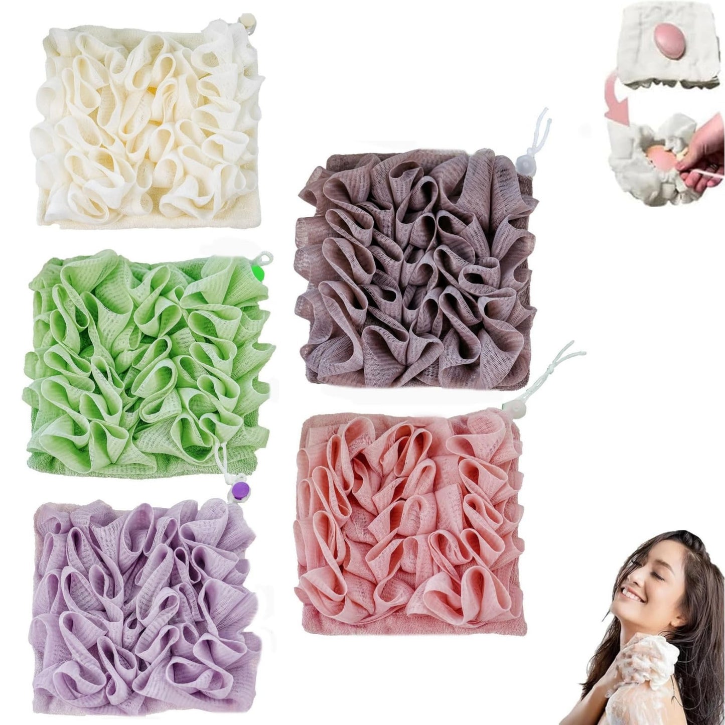 Wash Cloth Loofah Combo, The Soft Loofah and Washcloth, 2 in 1 Bath Loofahs Sponge, Loofahs Exfoliation, for Cleansing and Smooth Skin