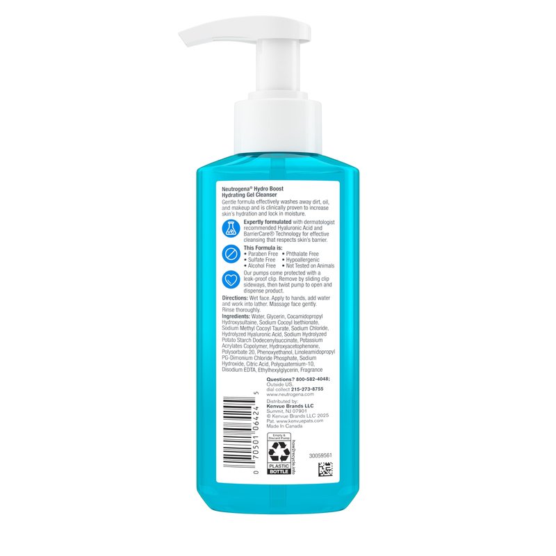 Neutrogena Hydro Boost Hydrating Face Wash & Makeup Remover, Gentle Facial Cleanser Gel with Hyaluronic Acid, Locks Moisture for Soft Supple Skin, Hypoallergenic, Oil-Free, Soap-Free, 7.8 fl oz
