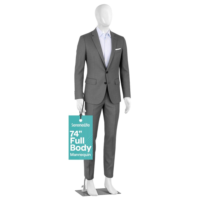 SereneLife 74" Male Mannequin Full Body Dress Form with Detachable Head, Hands and Legs, Adjustable Stand, 360 Degree Rotating Head, Tool Free Assembly for Clothing Display, Retail and Studio