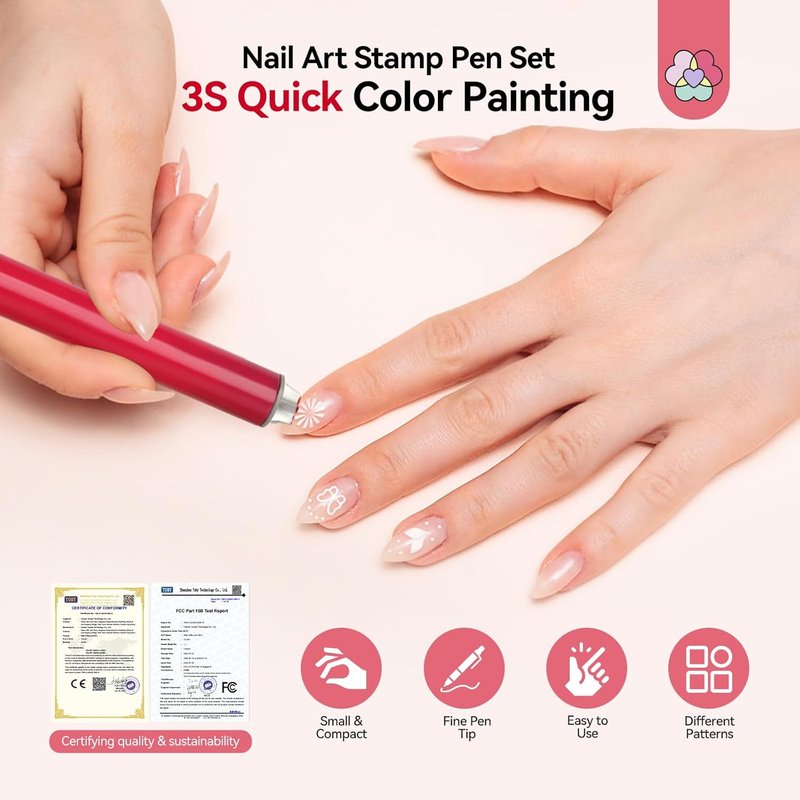 Nail Art Stamp Pen Set - French Tip & Flower Patterns | 3 Quick-Dry Tools for DIY Manicure